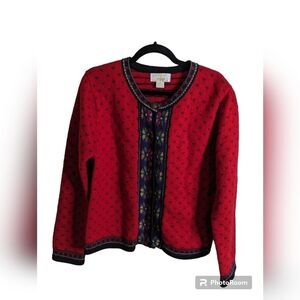Tally-ho vintage red Scandinavian Nordic cardigan wool sweater sz M